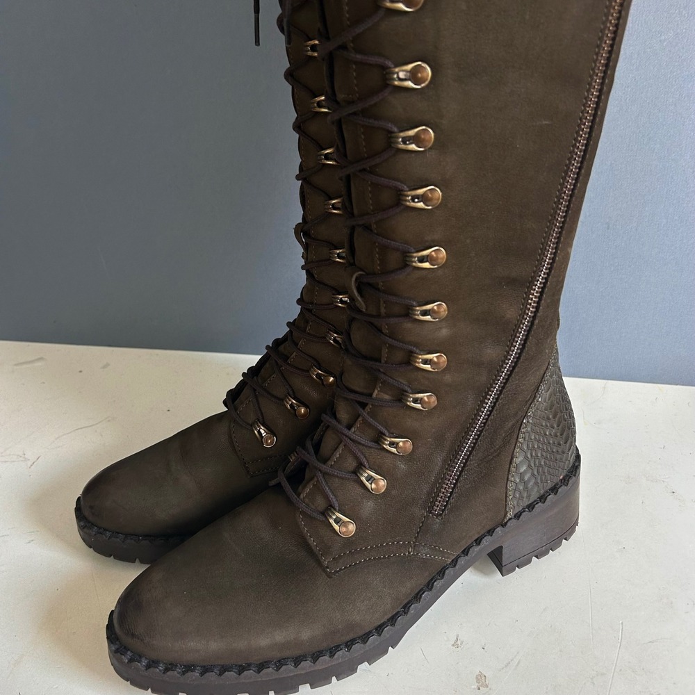Vintage Foundry Co Tall Combat boots size 10 Lace Up Henrietta Green Leather - Picture 3 of 16